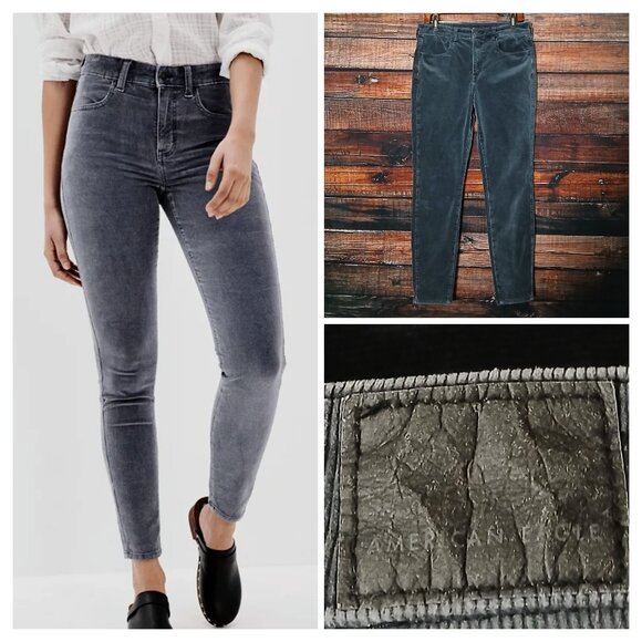 American Eagle Pants Size 12 Corduroy High Rise Jegging Gray Storm Super Stretch - Picture 1 of 10